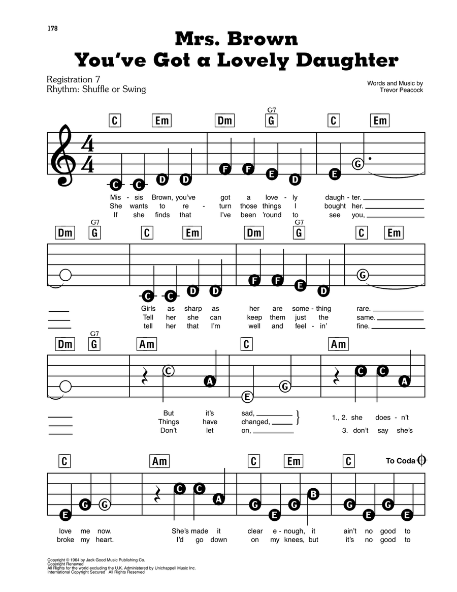 Mrs. Brown You've Got A Lovely Daughter Electronic Keyboard scores gallery preview page 1