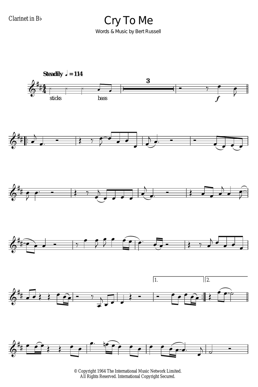 Cry To Me Clarinet Solo scores gallery preview page 1