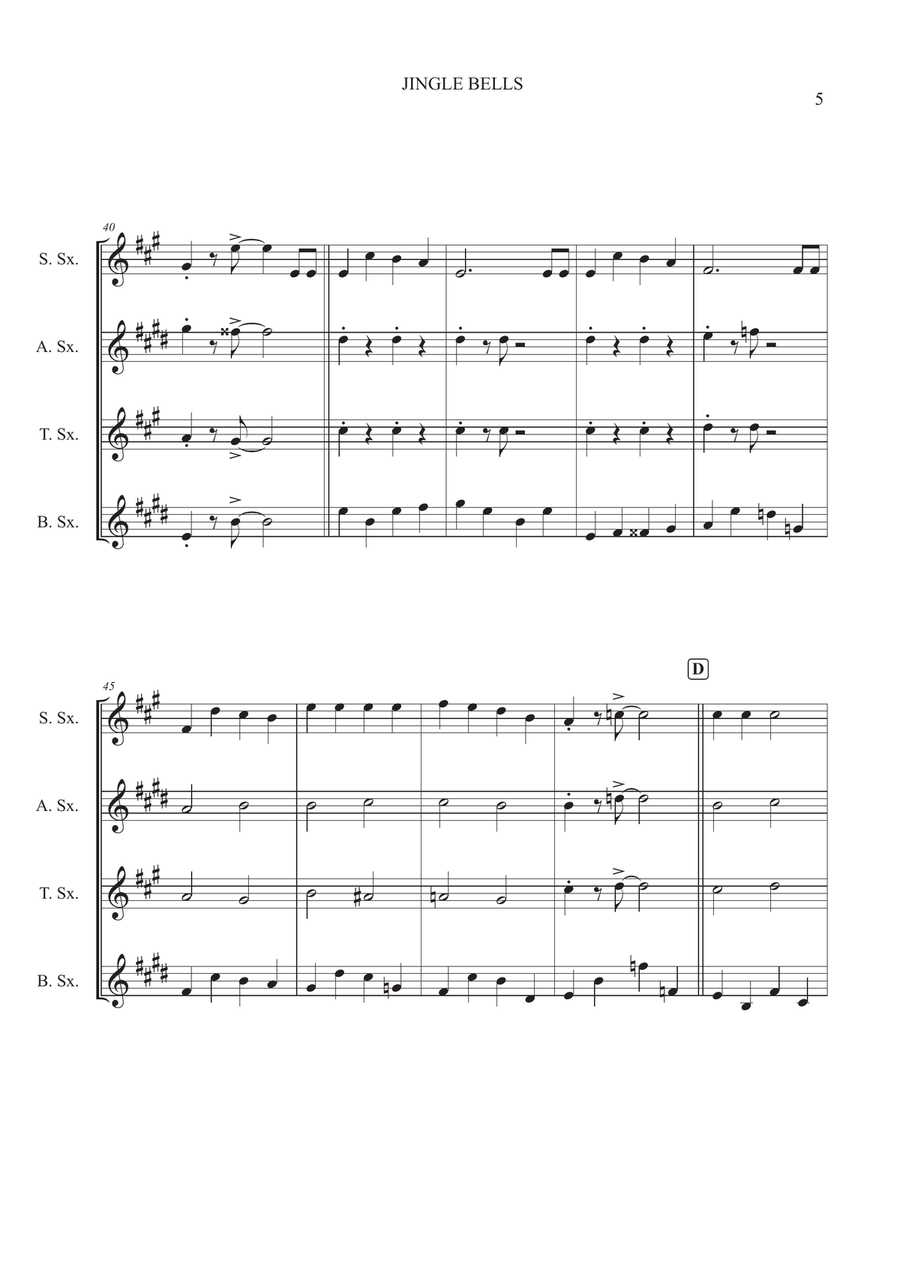 Jingle Bells for Saxophone Quartet SATB Saxophone Quartet scores gallery preview page 5