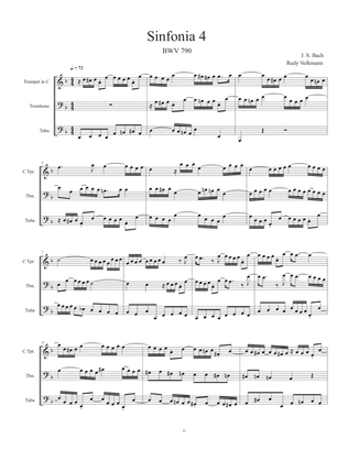 Sinfonia 4, J. S. Bach, adapted for C trumpet, Trombone, and Tuba
