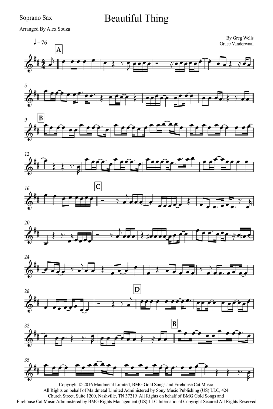 Beautiful Thing Soprano Saxophone scores gallery preview page 1
