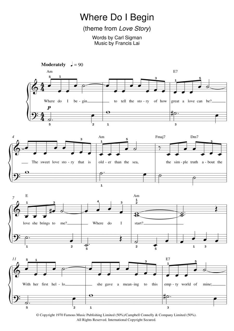 Where Do I Begin (theme from Love Story) Piano scores gallery preview page 1