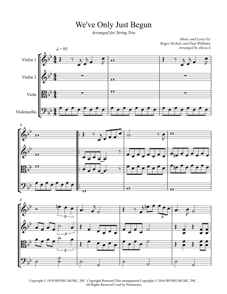 We've Only Just Begun String Trio scores gallery preview page 1