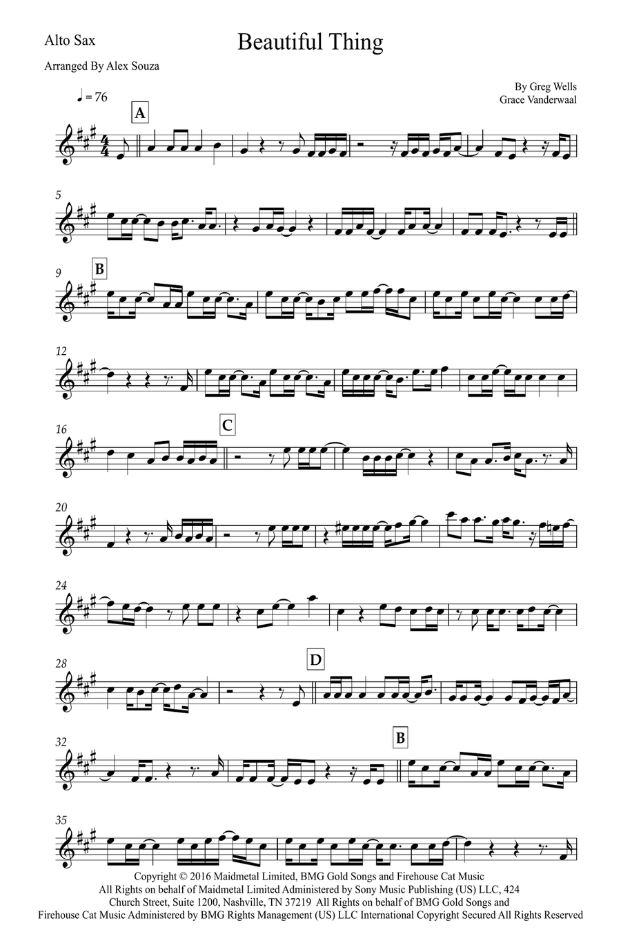 Beautiful Thing Alto Saxophone scores gallery preview page 1
