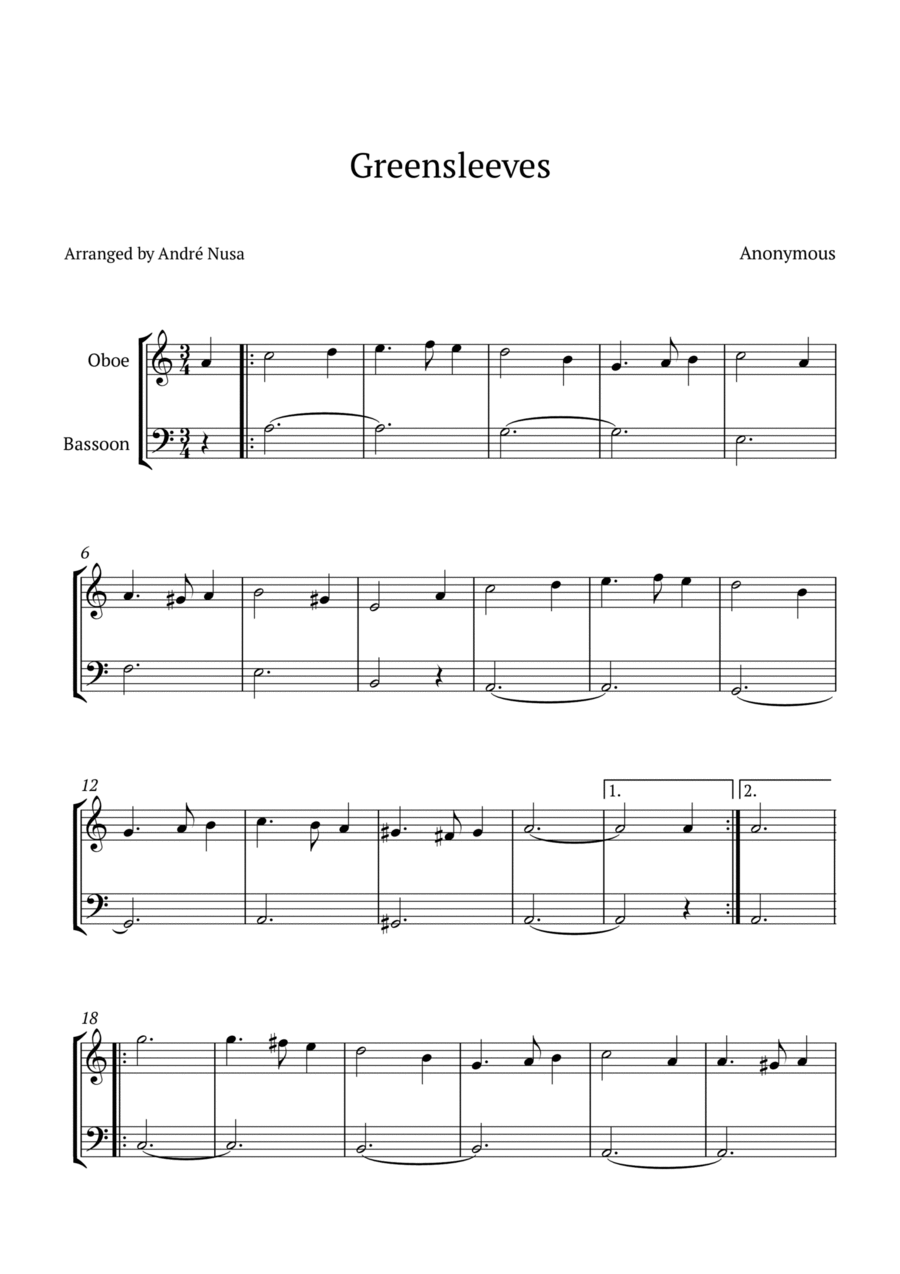 Greensleeves Woodwind Duet scores gallery preview page 1