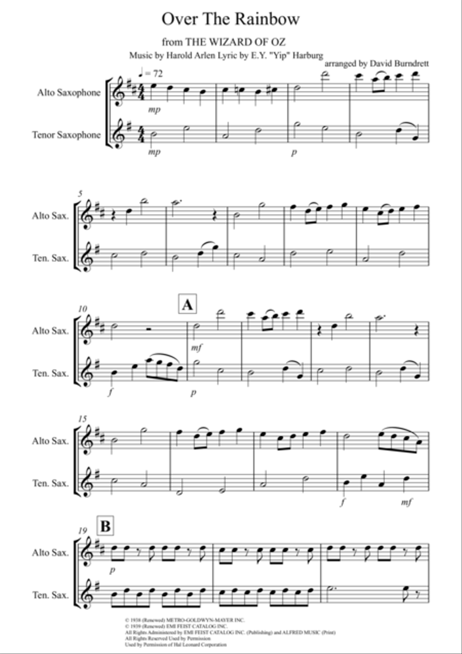 Over The Rainbow (from The Wizard Of Oz) Woodwind Duet scores gallery preview page 1