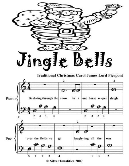 Jingle Bells Traditional Christmas Carol Beginner Piano Sheet Music 2nd Edition