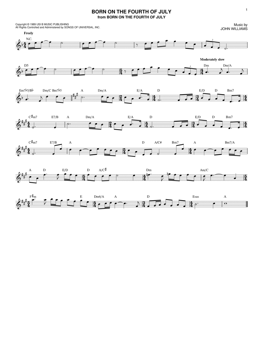 Born On The Fourth Of July Piano scores gallery preview page 1