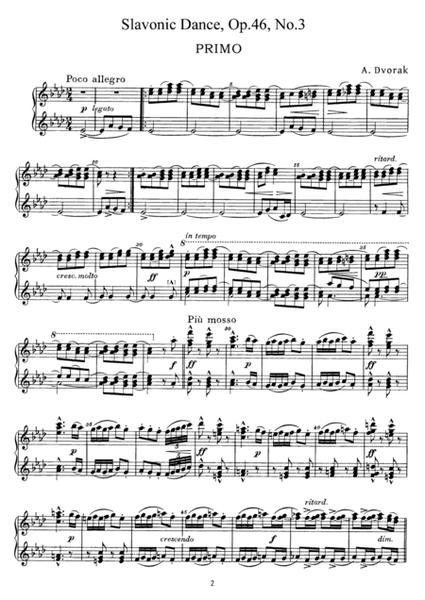 Dvorak Slavonic Dance, Op.46, No.3, for piano duet, PD883