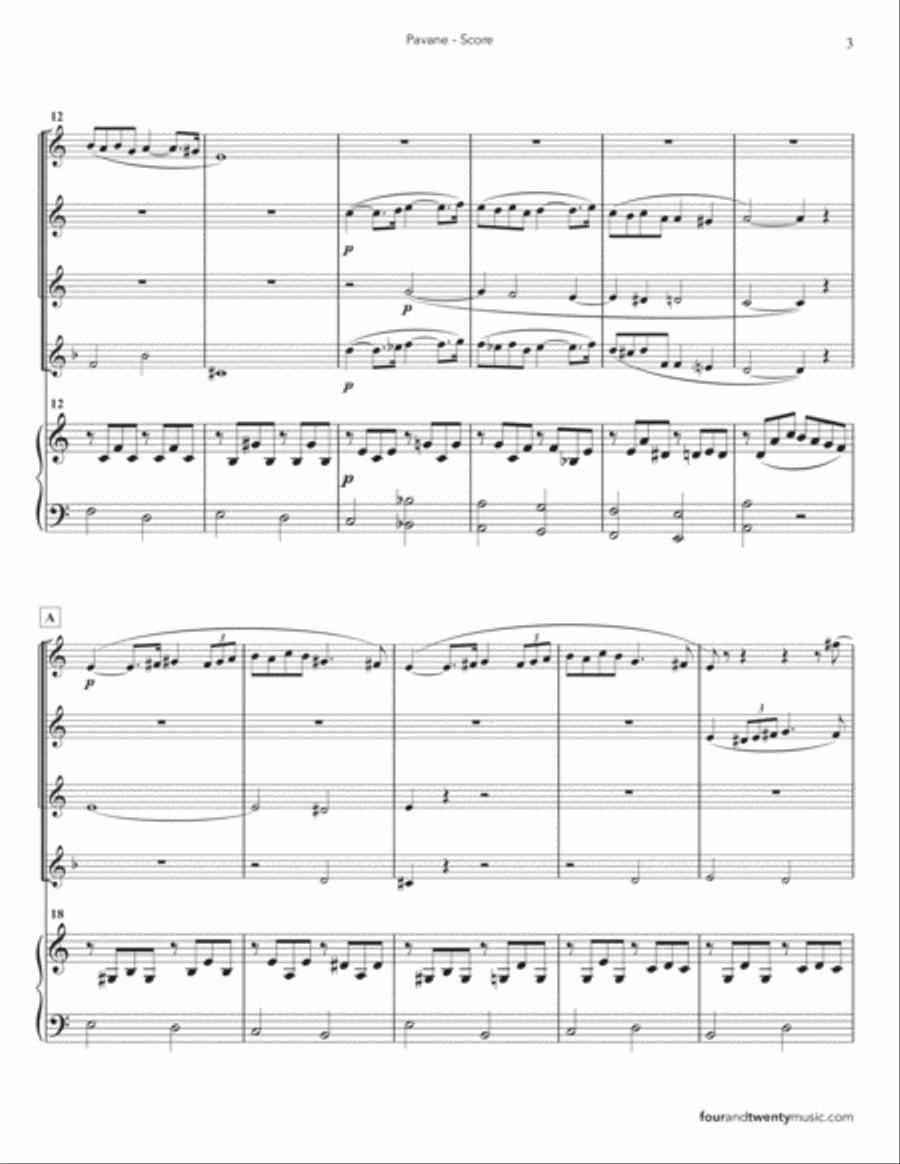 Pavane, Op 50, arranged for flute choir / ensemble and piano Flute Choir scores gallery preview page 3