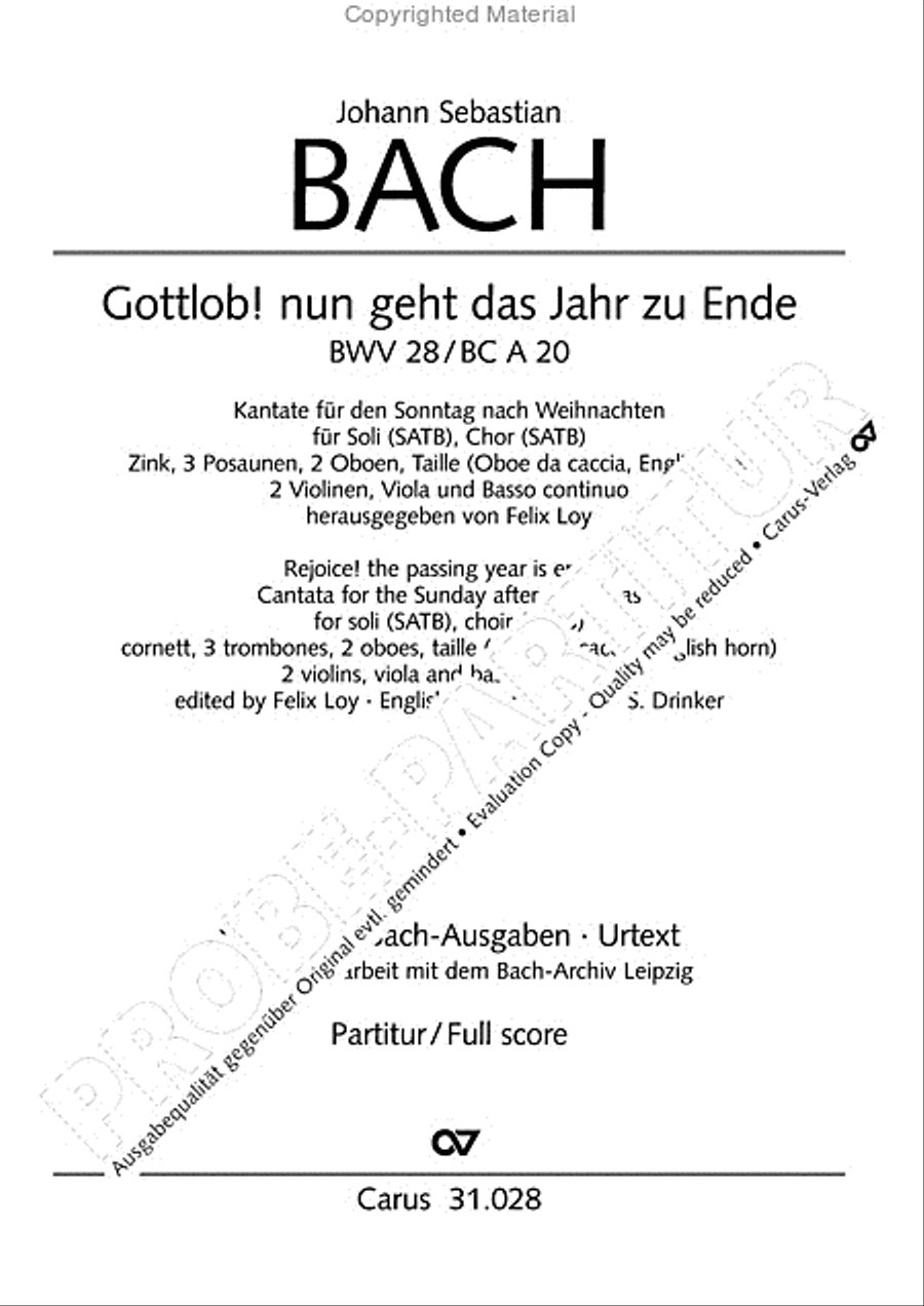 Rejoice! The passing year is ended (Gottlob! nun geht das Jahr zu Ende) 4-Part scores gallery preview page 3