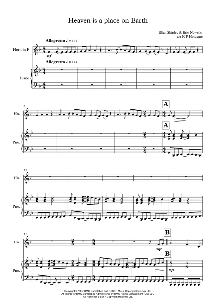 Heaven Is A Place On Earth Horn scores gallery preview page 1