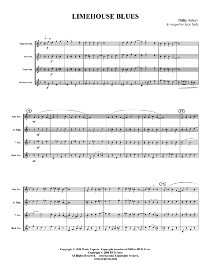 Limehouse Blues Saxophone Quartet scores gallery preview page 1