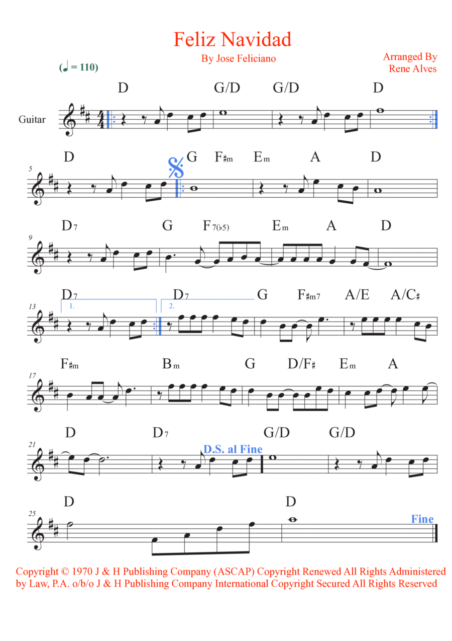 Feliz Navidad Electric Guitar scores gallery preview page 1
