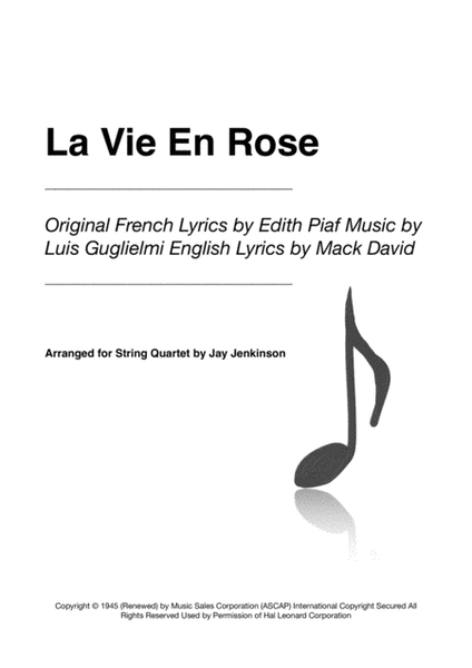 La Vie En Rose for String Quartet image number null