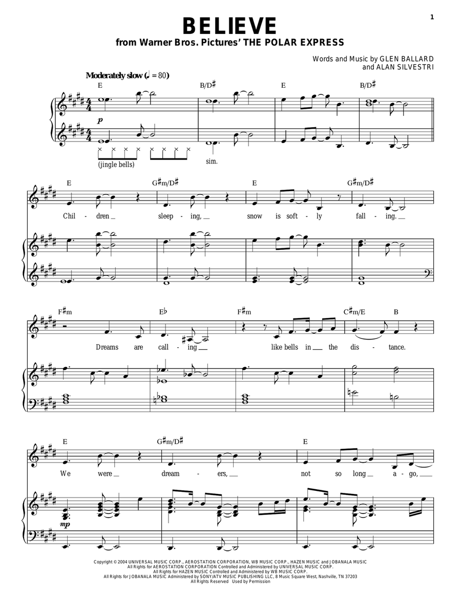 Believe (from The Polar Express) Piano, Vocal scores gallery preview page 1