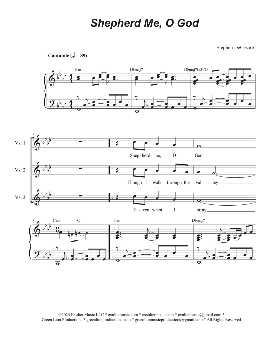 Shepherd Me, O God (SAB) Shepherd Me, O God (SAB) 3-Part scores gallery preview page 1