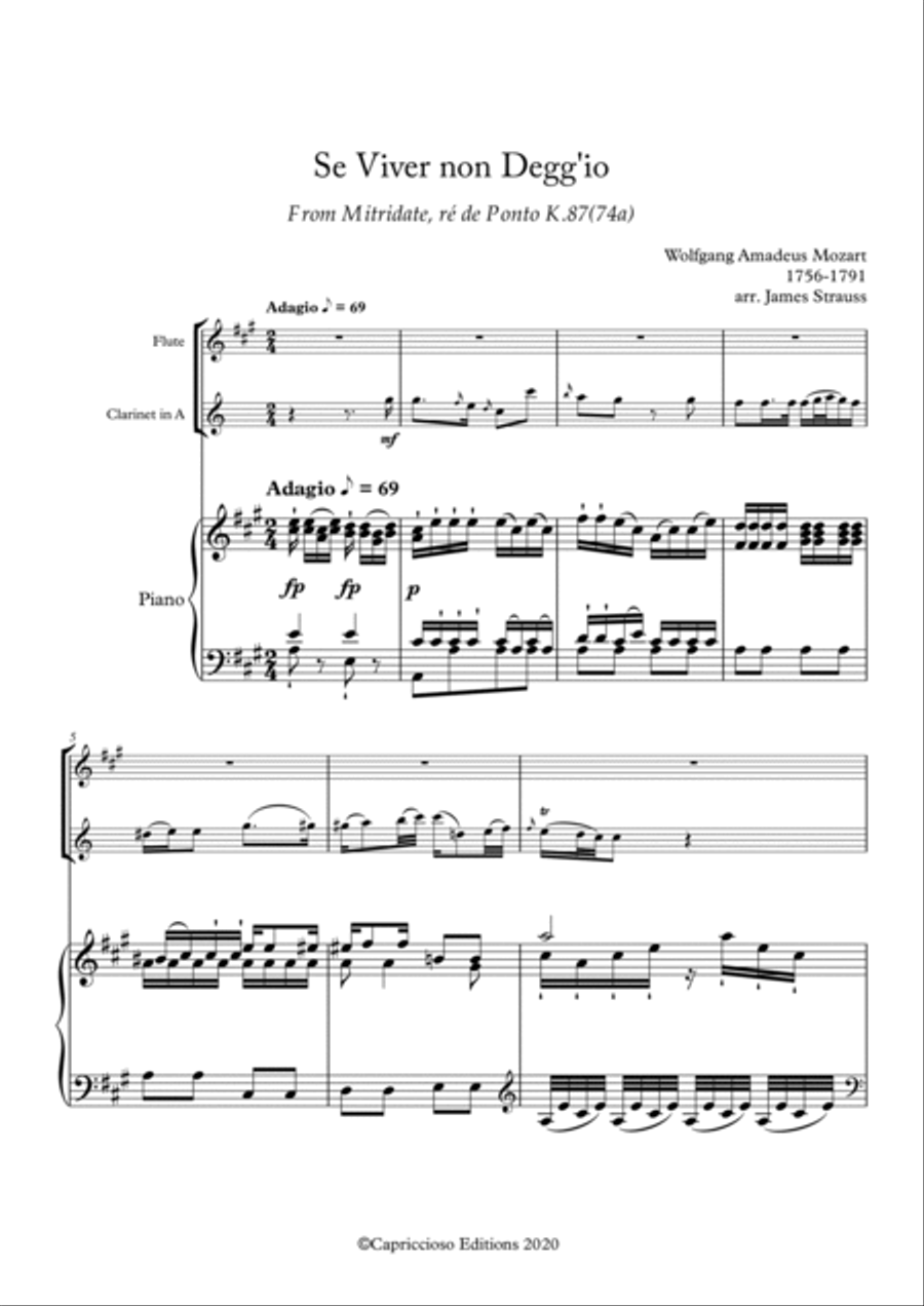 Mitridate, rè di Ponto, K. 87 - Se viver non degg'io (Arr. James Strauss) Flute Duet scores gallery preview page 2