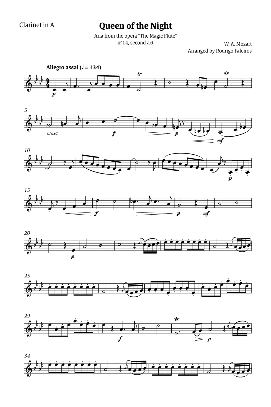 Queen of the Night - for solo clarinet in A Chamber Music scores gallery preview page 1