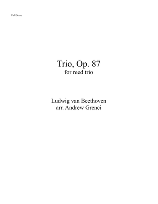 Book cover for Trio, opus 87, for reed trio