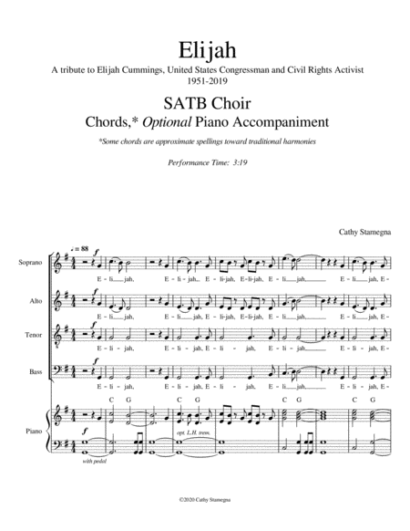 Elijah - A Tribute to Elijah Cummings (SATB, Chords, Optional Piano Acc.) image number null