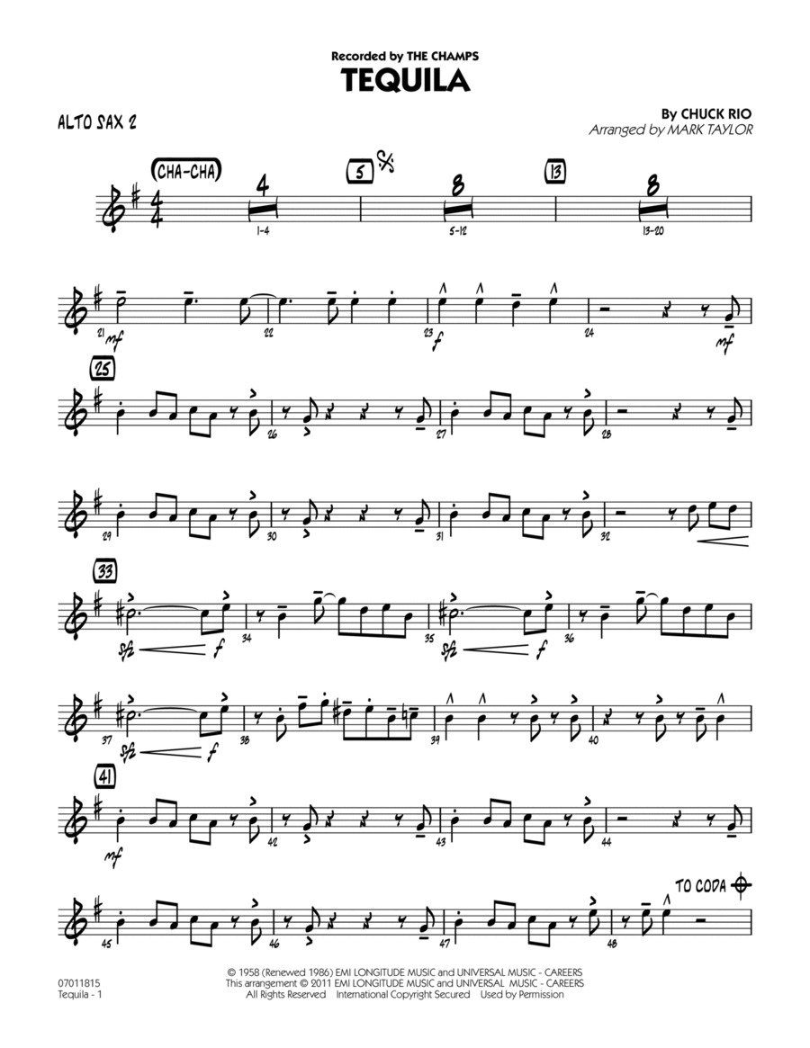 Tequila - Alto Sax 2 Alto Saxophone scores gallery preview page 1