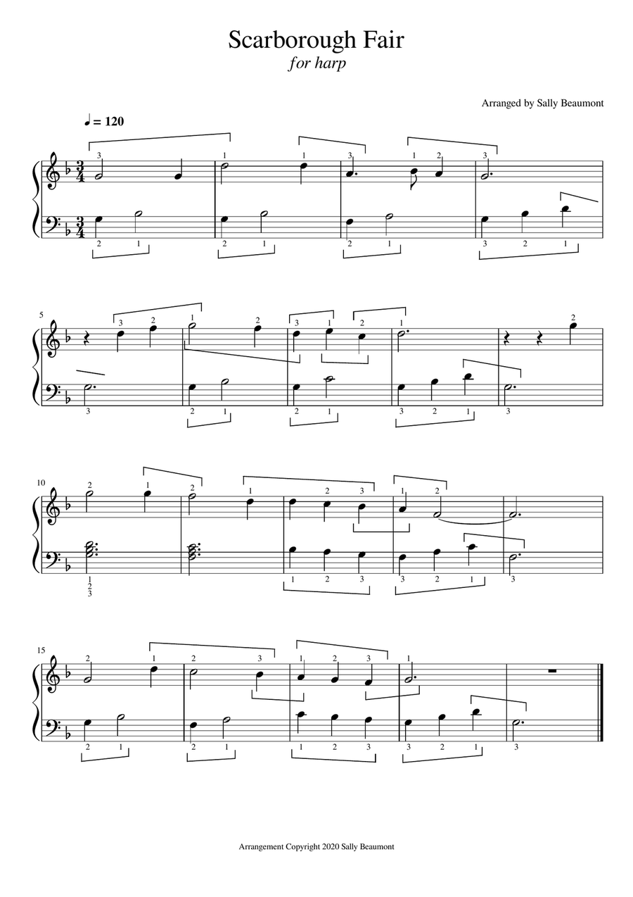 Scarborough Fair - Easy harp Harp scores gallery preview page 1