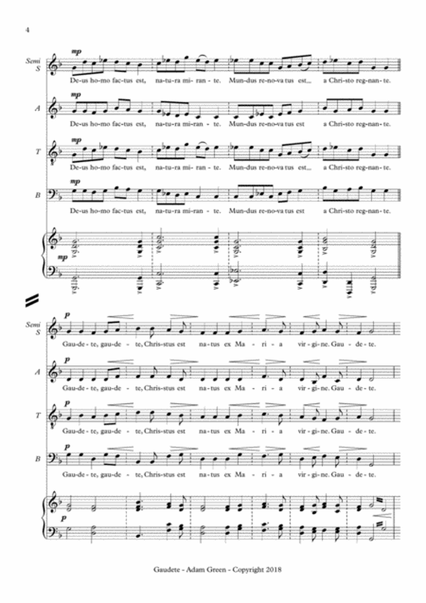 Gaudete - arranged for SATB with optional semi-chorus and piano accompaniment image number null