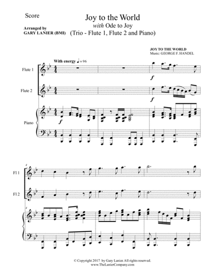 JOY TO THE WORLD with ODE TO JOY (Trio - Flute 1, Flute 2 with Piano & Score/Part) image number null