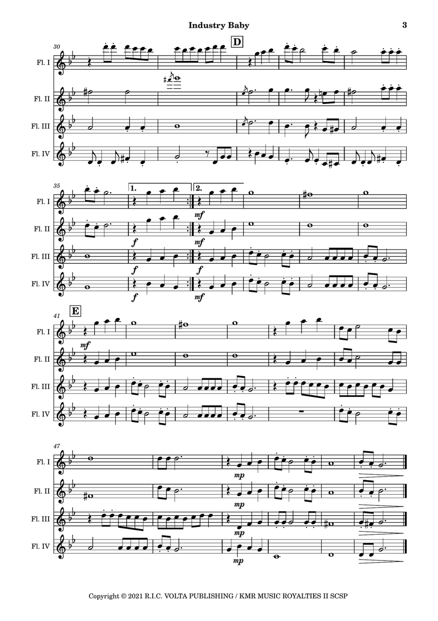 Industry Baby Flute Quartet scores gallery preview page 4