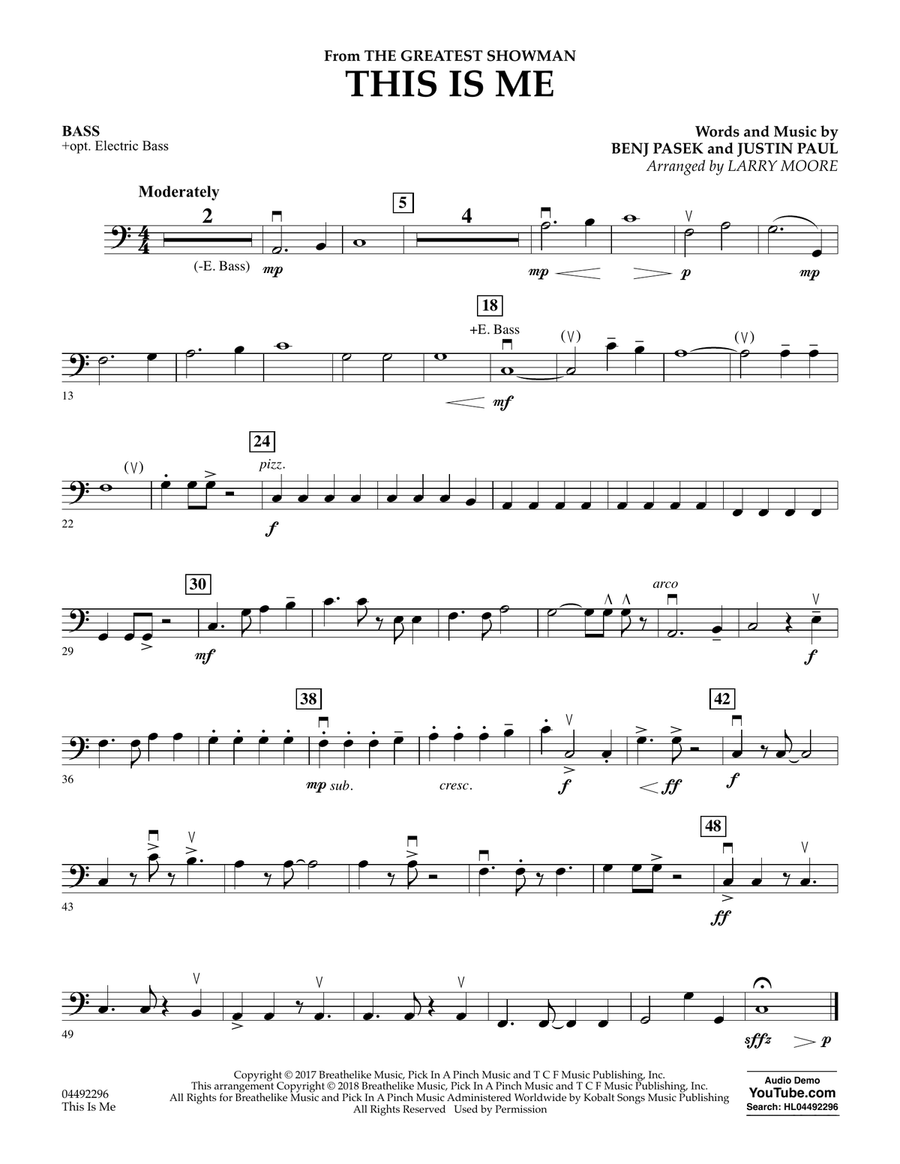 This Is Me (from The Greatest Showman) - String Bass/Opt. Electric Bass