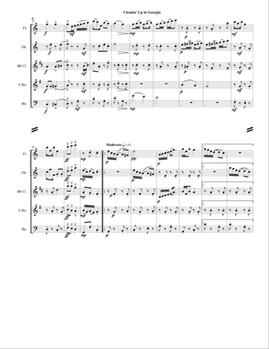 Cleanin' Up in Georgia Woodwind Quintet scores gallery preview page 6