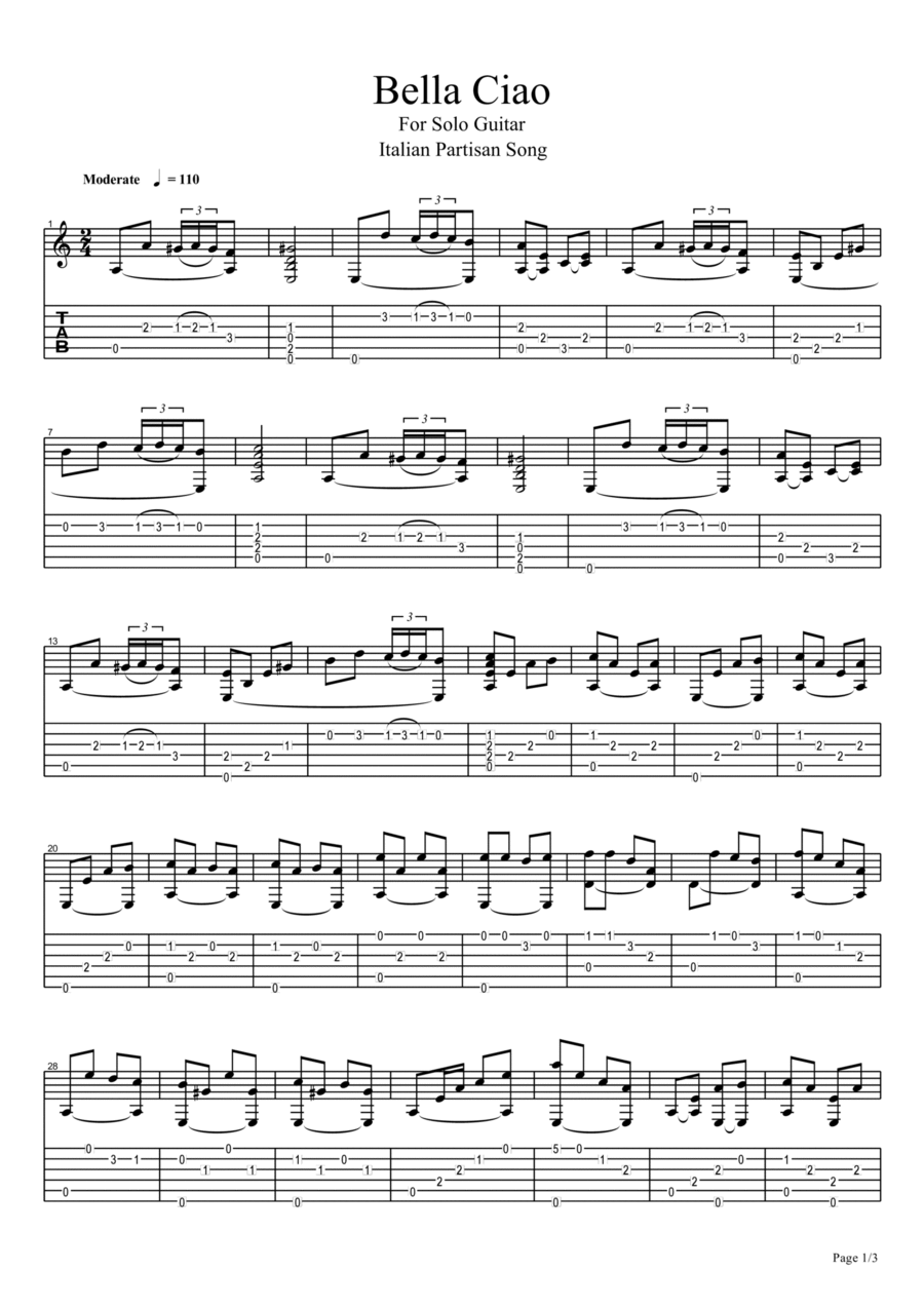 Bella Ciao Acoustic Guitar scores gallery preview page 1