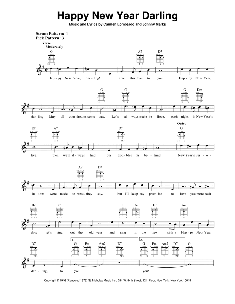 Happy New Year Darling Easy Guitar scores gallery preview page 1