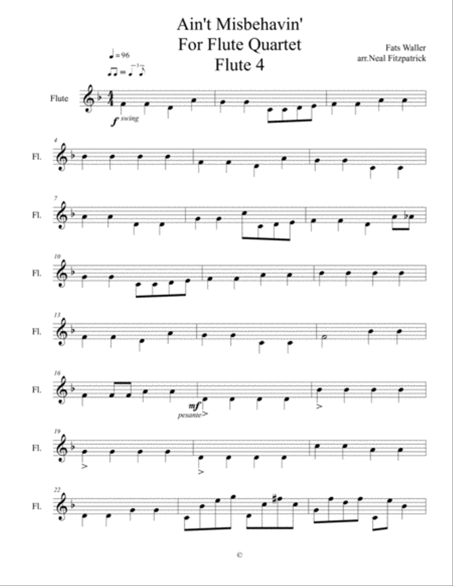 Ain't Misbehavin' Woodwind Quartet scores gallery preview page 1