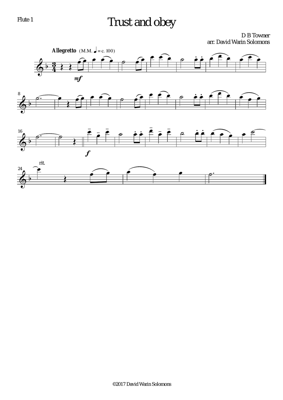 Trust and Obey for Flute quartet (2 C flutes, alto flute, bass flute) Flute Quartet scores gallery preview page 3