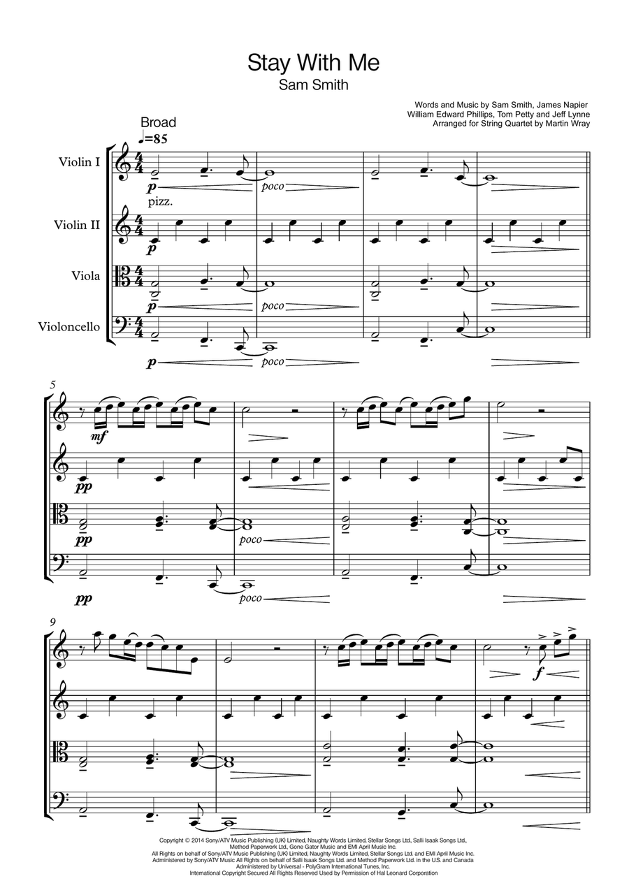 Stay With Me String Quartet scores gallery preview page 1