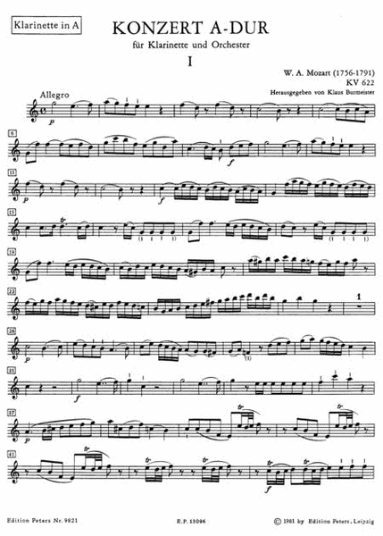 Clarinet Concerto in A K622 (Edition for Clarinet and Piano)