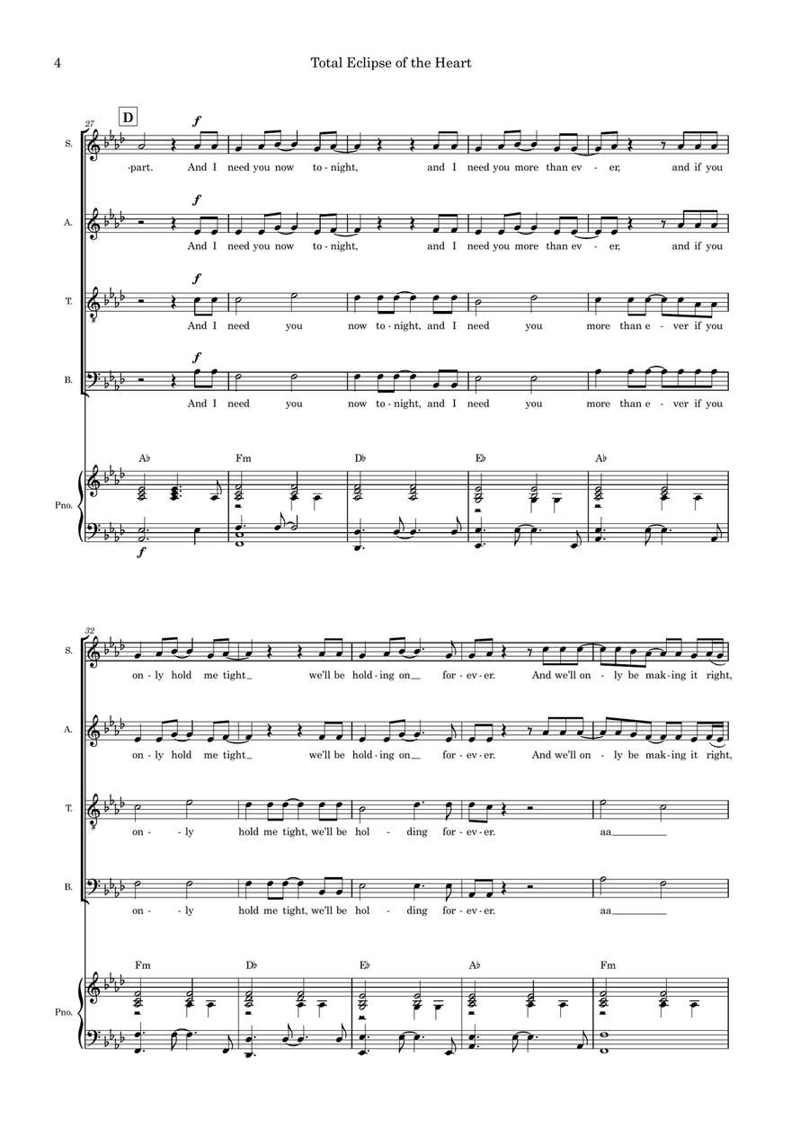 Total Eclipse Of The Heart 4-Part scores gallery preview page 4