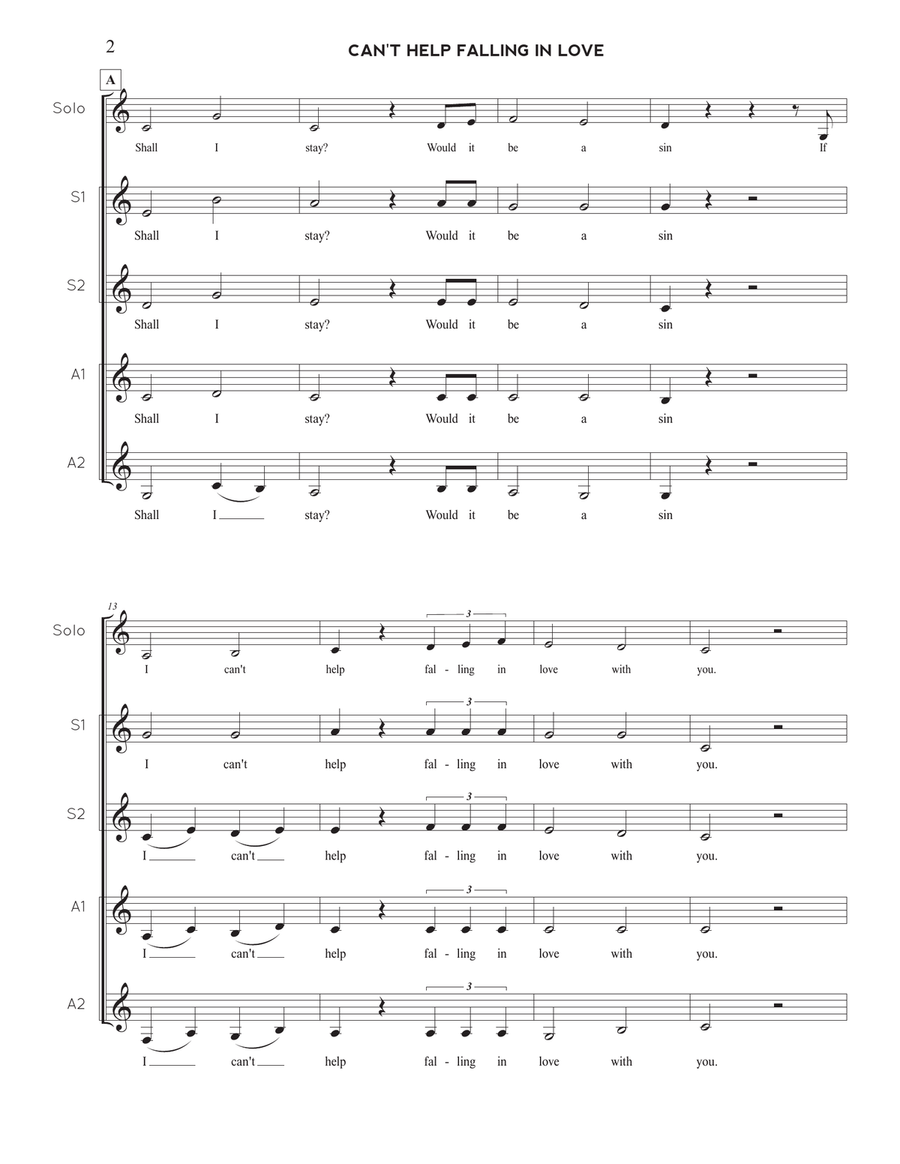 Can't Help Falling In Love SSAA scores gallery preview page 2