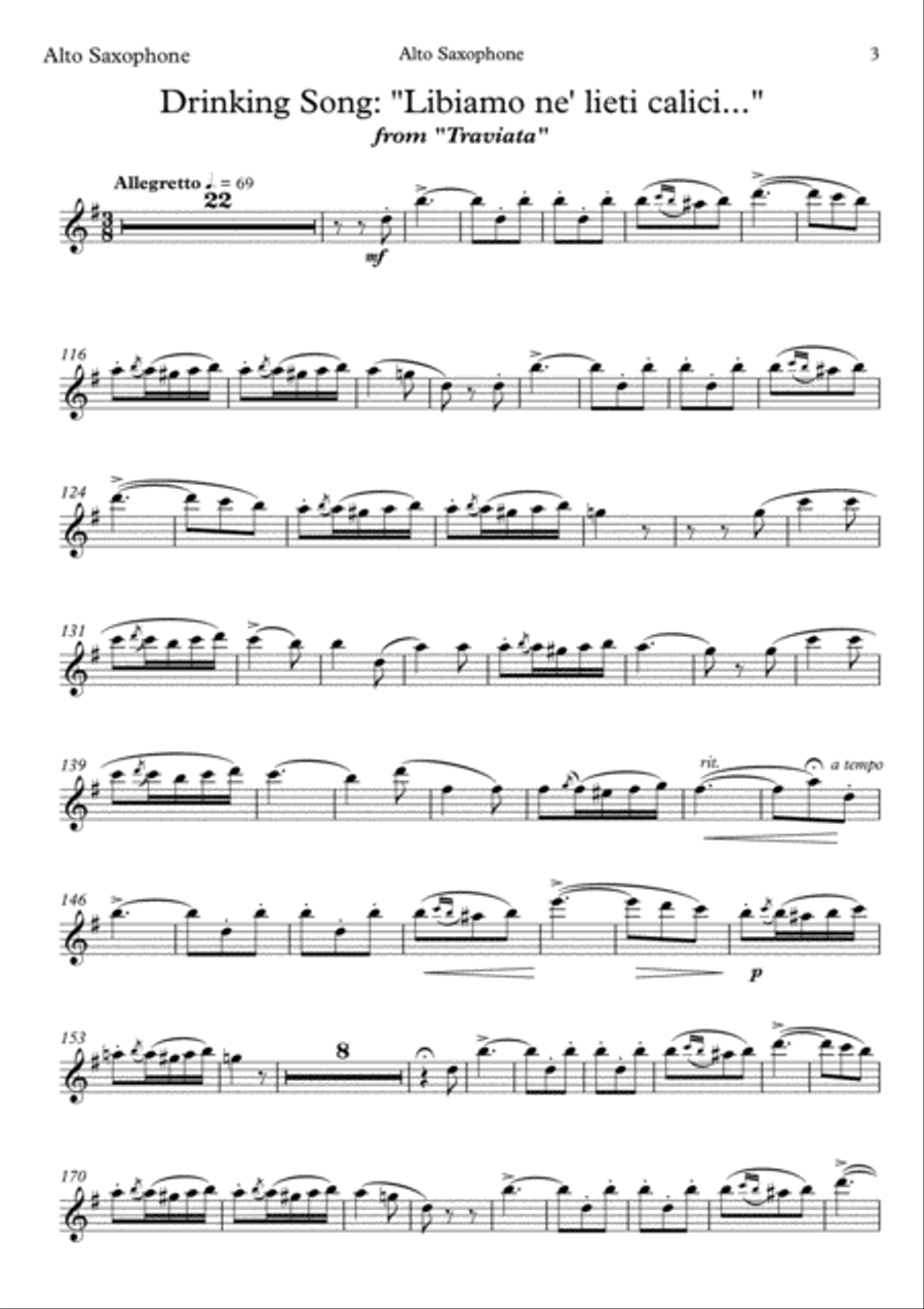 Three famous songs from Verdi's operas arranged for alto saxophone Alto Saxophone scores gallery preview page 3
