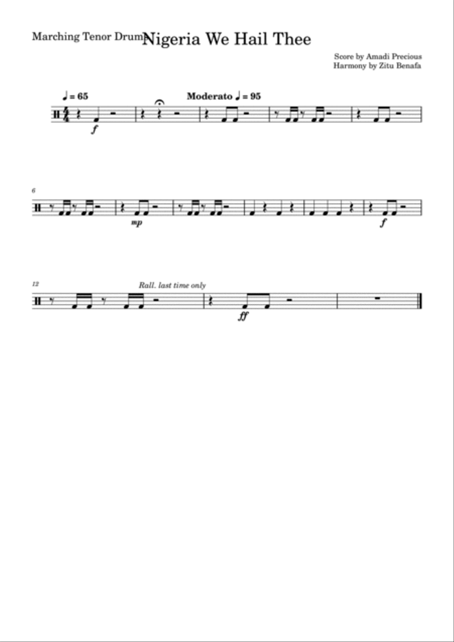 Nigeria We Hail Thee (Nigeria's National Anthem) Marching Band scores gallery preview page 3