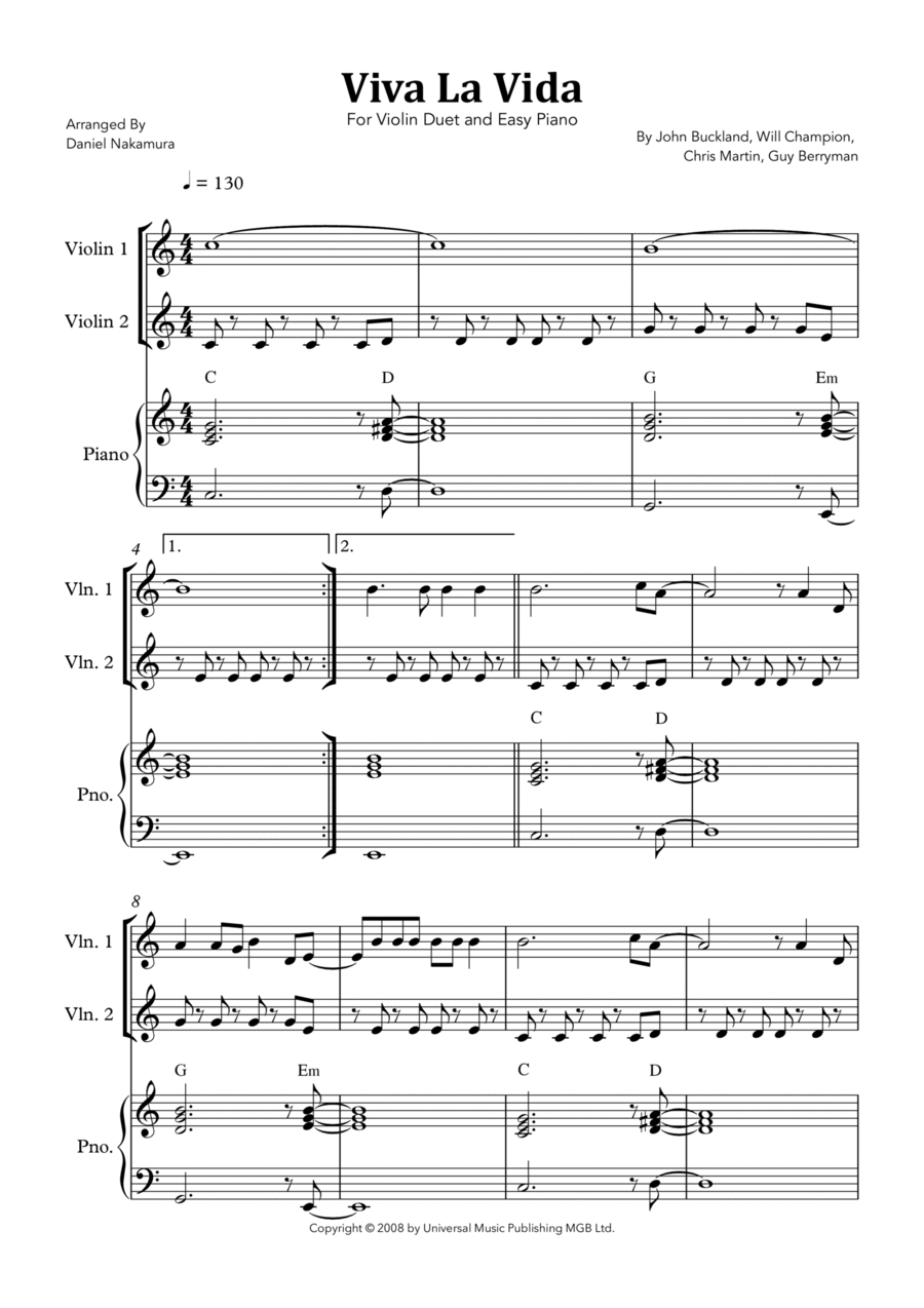 Viva La Vida String Duet scores gallery preview page 1