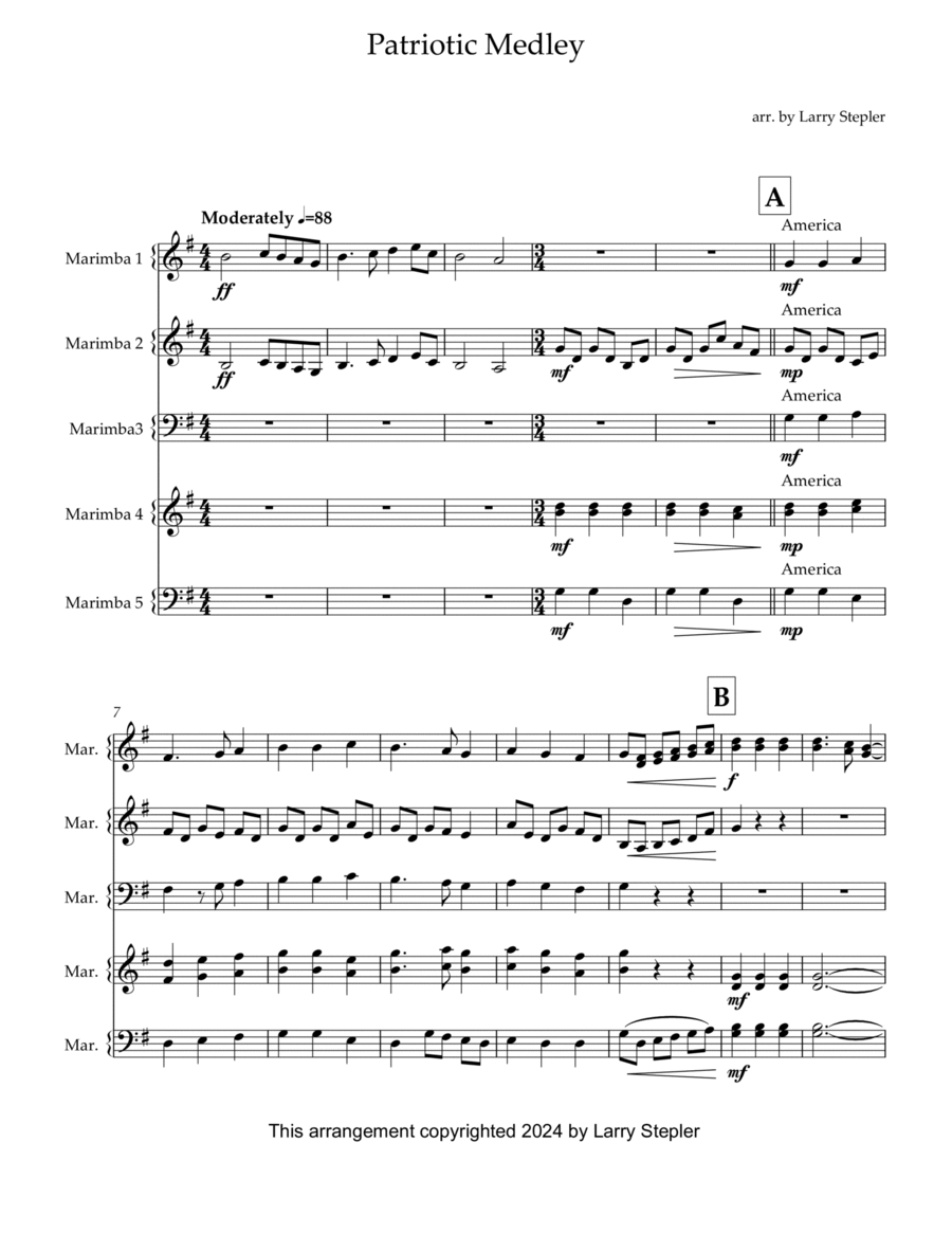 Patriotic Medley Marimba scores gallery preview page 1