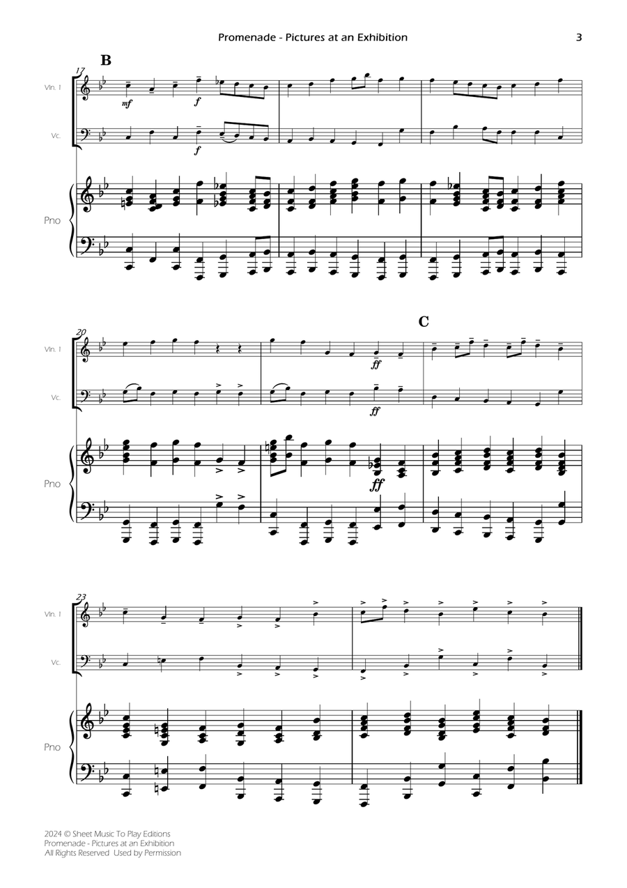 Pictures at an Exhibition - Promenade - Piano Trio (Full Score and Parts) Piano Trio scores gallery preview page 5