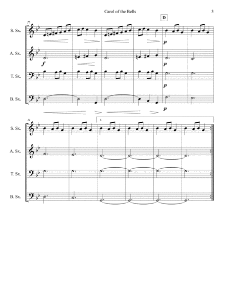Carol of the Bells for SATB/AATB Sax Quartet image number null