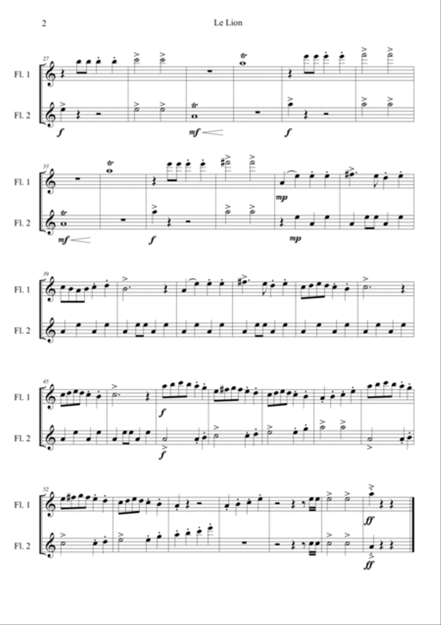 Le Lion (Le Carnaval des Animaux) Flute Duet scores gallery preview page 2