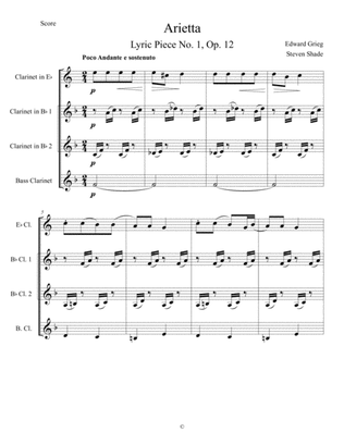 "Arietta," for Clarinet Quartet, from "Lyric Pieces"