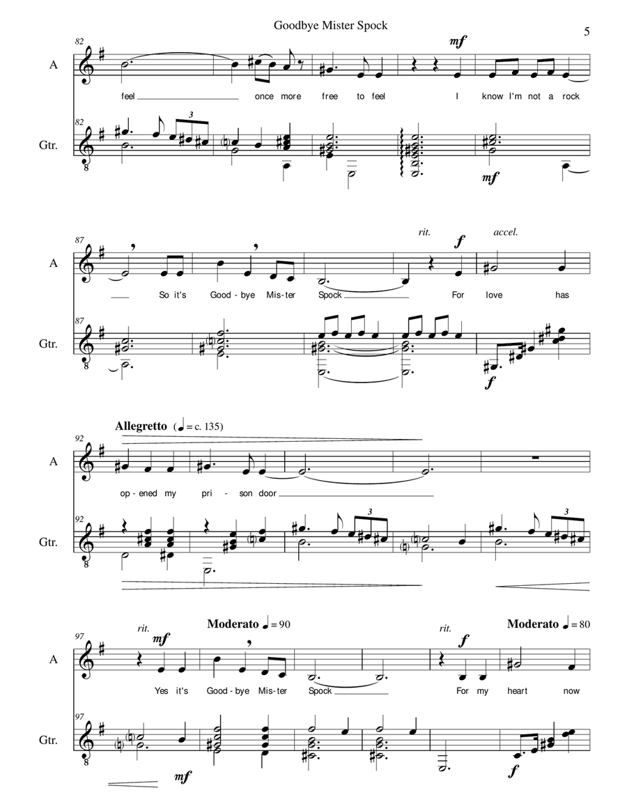 Goodbye Mister Spock for alto and guitar Vocal Duet scores gallery preview page 5