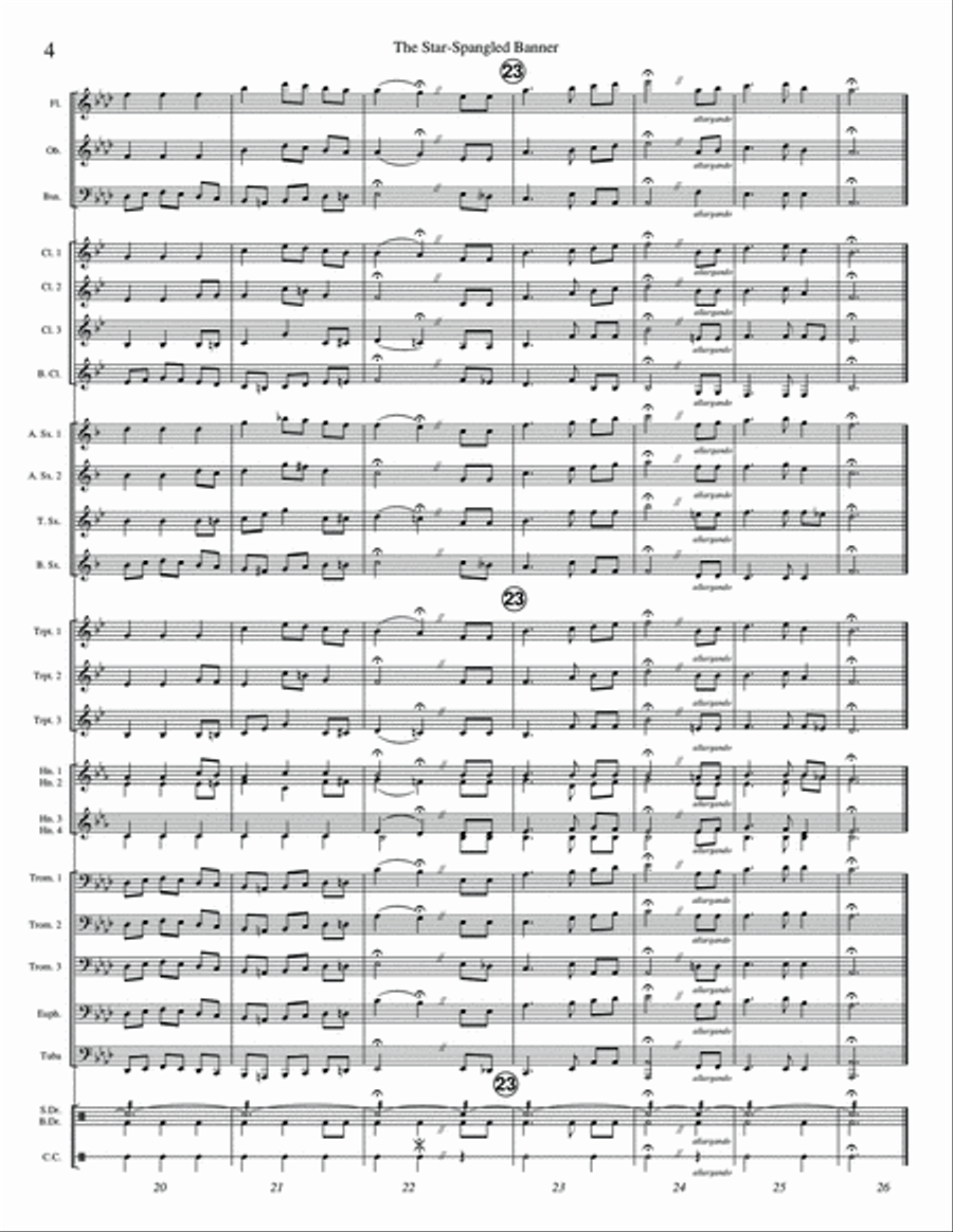 STAR-SPANGLED BANNER, THE - USA National Anthem; concert band setting with text Concert Band scores gallery preview page 4